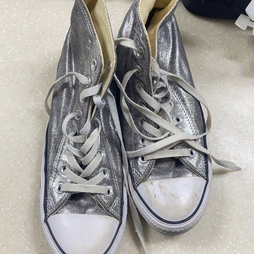 Silver high top converse